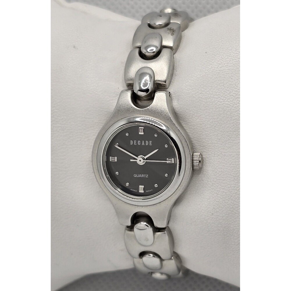 Women's Decade Round Black Dial Silver Tone Case Bracelet Band Quartz Watch 04 - Picture 2 of 9